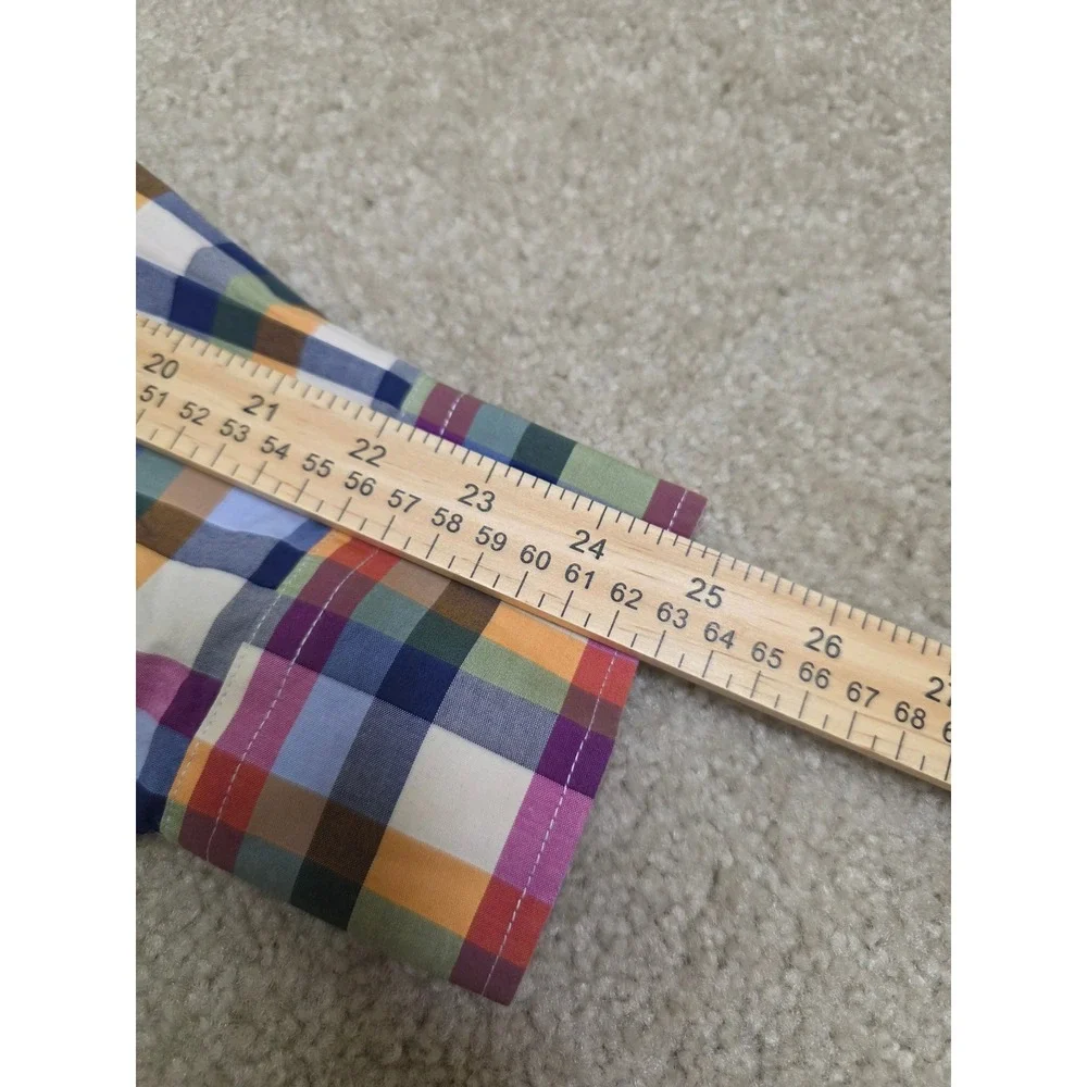 Alan Flusser Mens Large Multi Color Plaid Button Down Shirt Cotton Long Sleeve